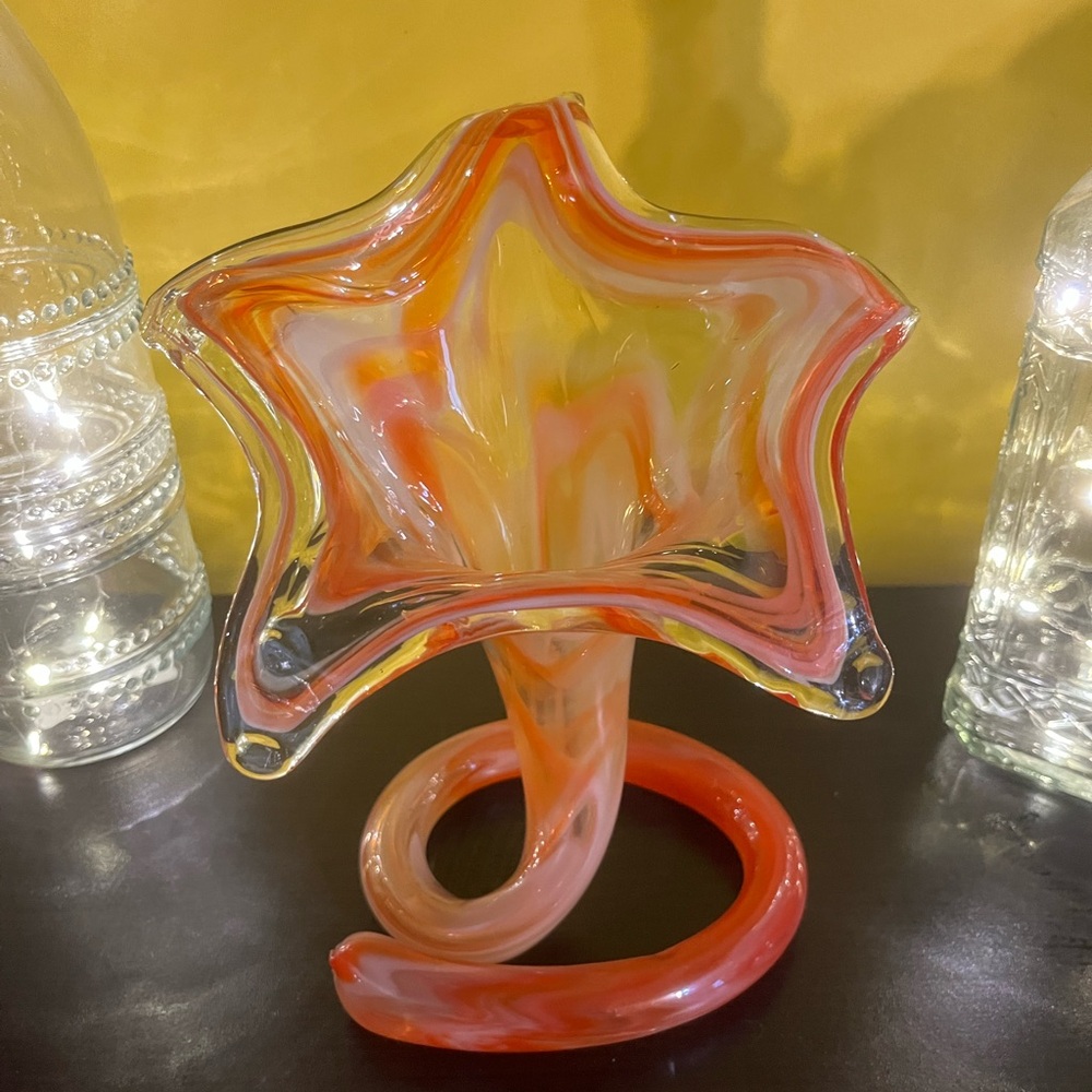 Hand Blown Vintage Star Vase With Pontil At tip 7.5” tall, 7 1/4” wide
